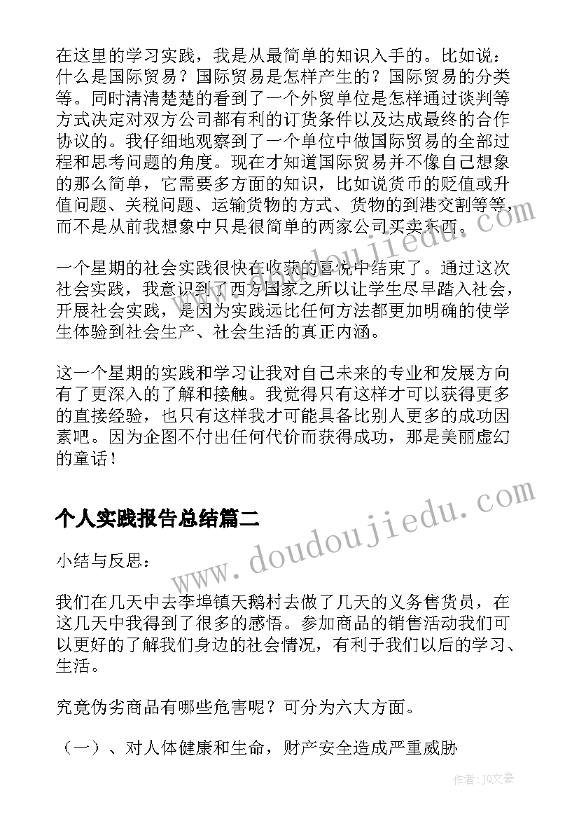 2023年个人实践报告总结(通用6篇)