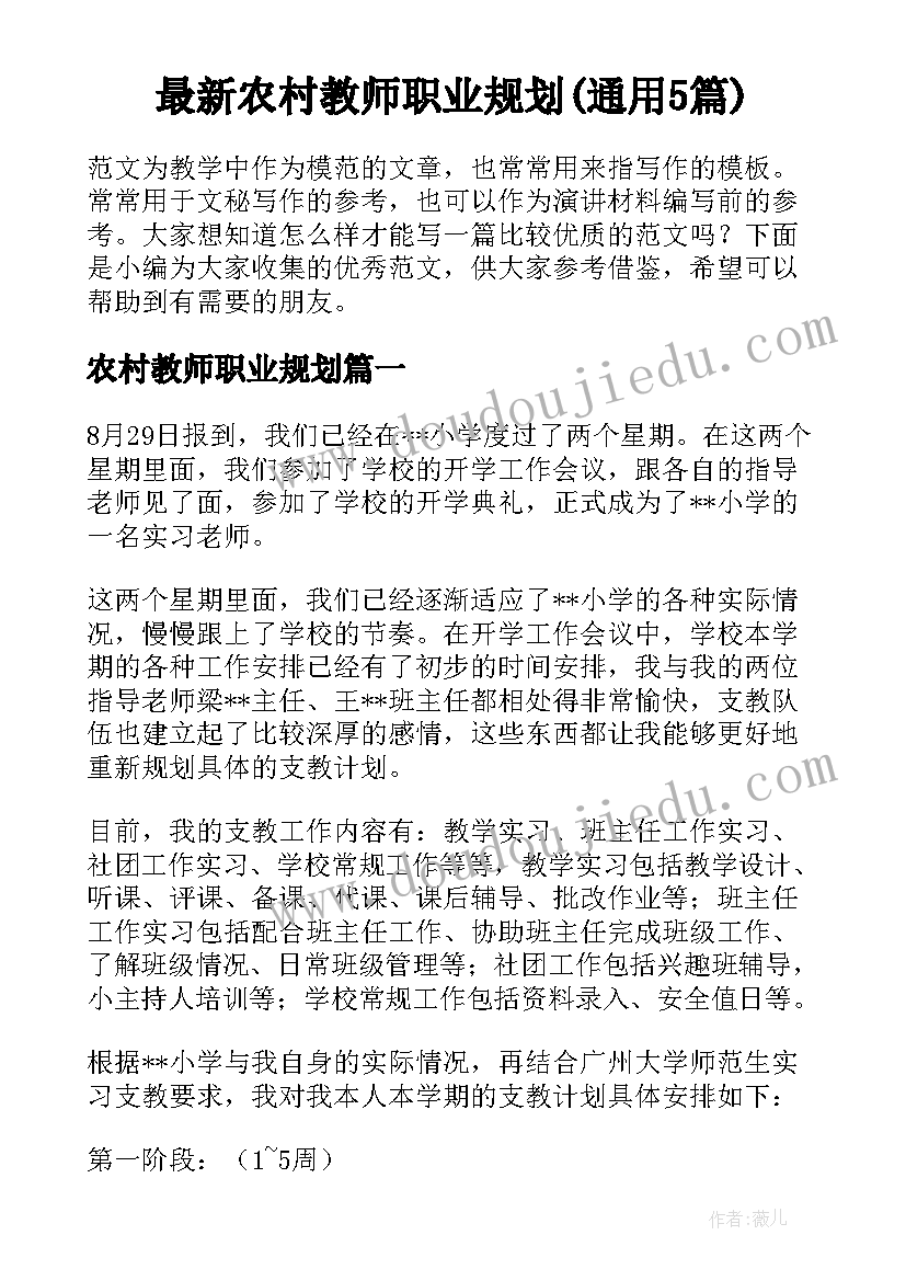 最新农村教师职业规划(通用5篇)