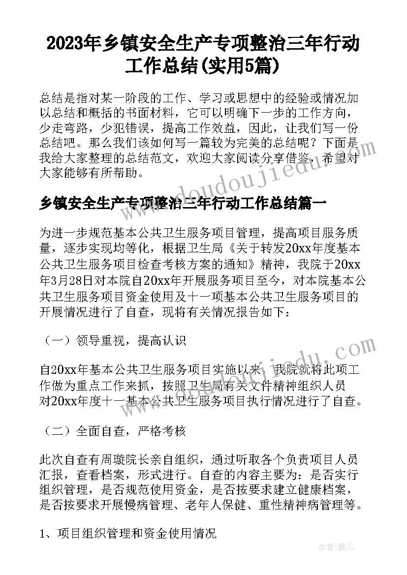 2023年乡镇安全生产专项整治三年行动工作总结(实用5篇)