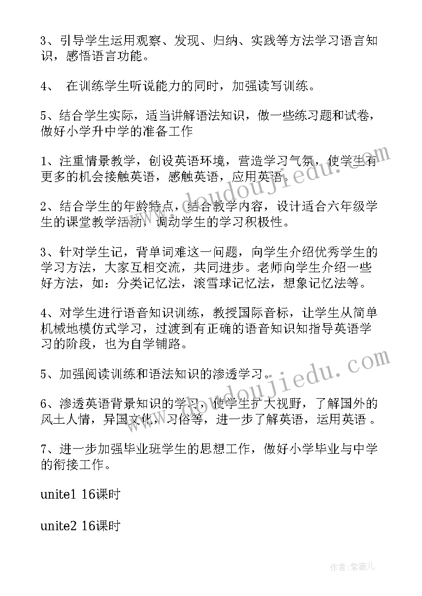 最新人教版小学英语六年级教学计划(汇总5篇)