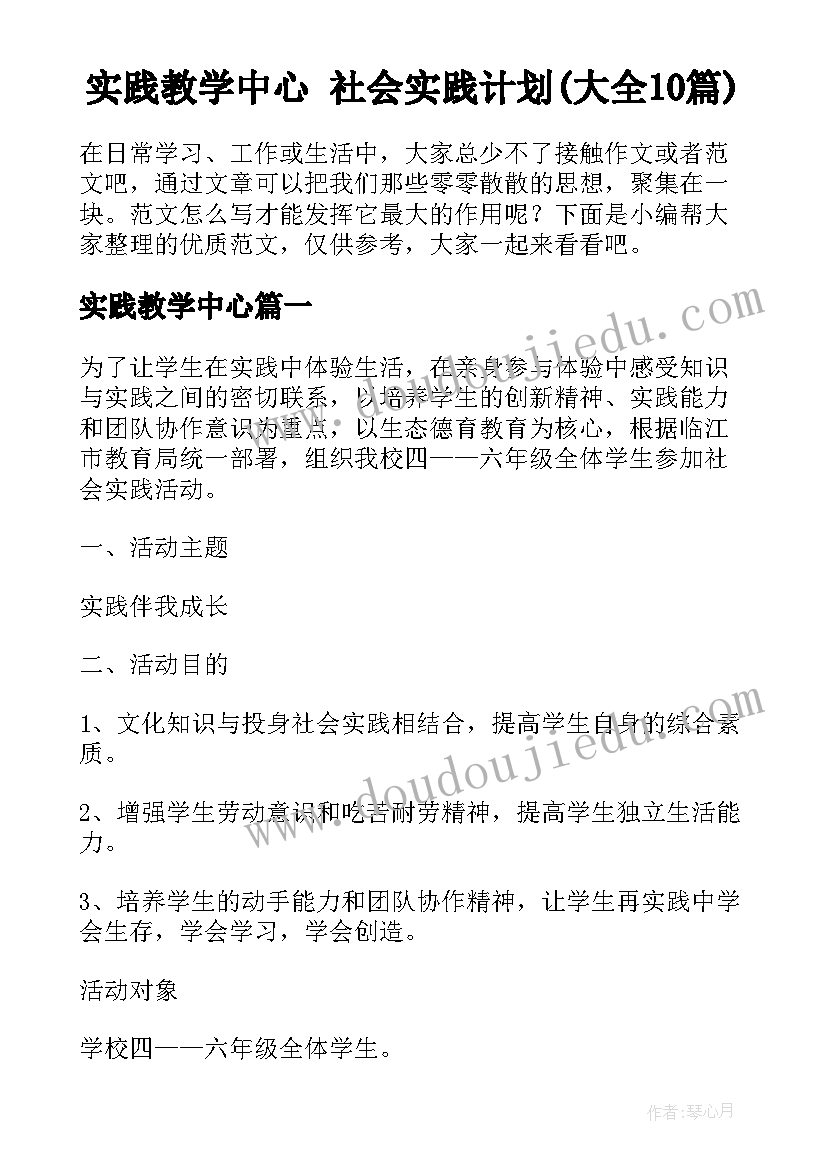 实践教学中心 社会实践计划(大全10篇)