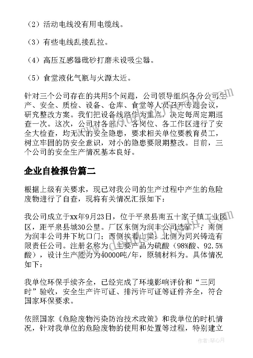 企业自检报告(实用5篇)