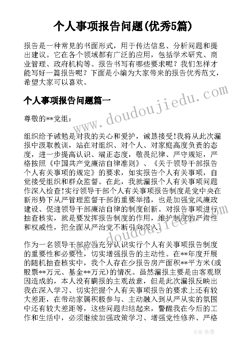 个人事项报告问题(优秀5篇)