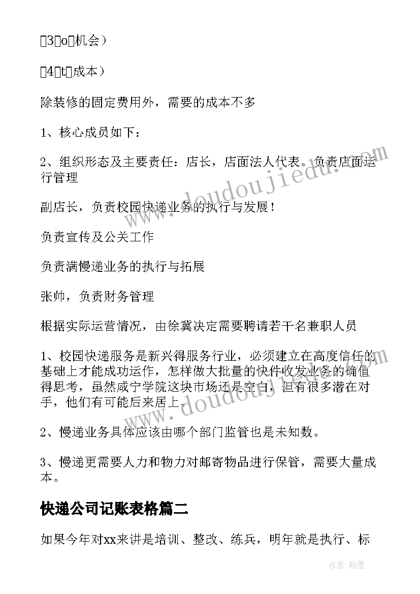 快递公司记账表格 快递项目计划书(通用10篇)