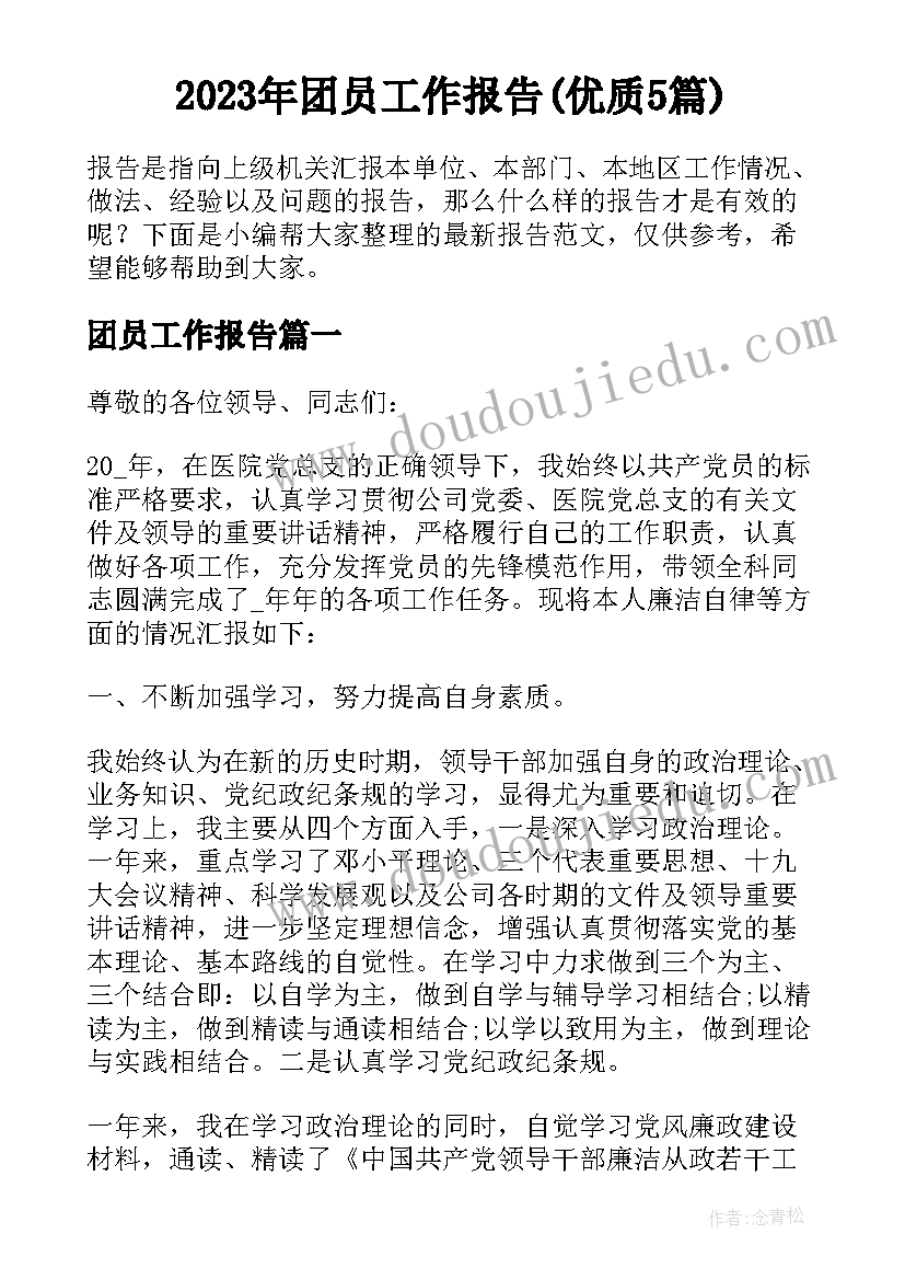 2023年团员工作报告(优质5篇)