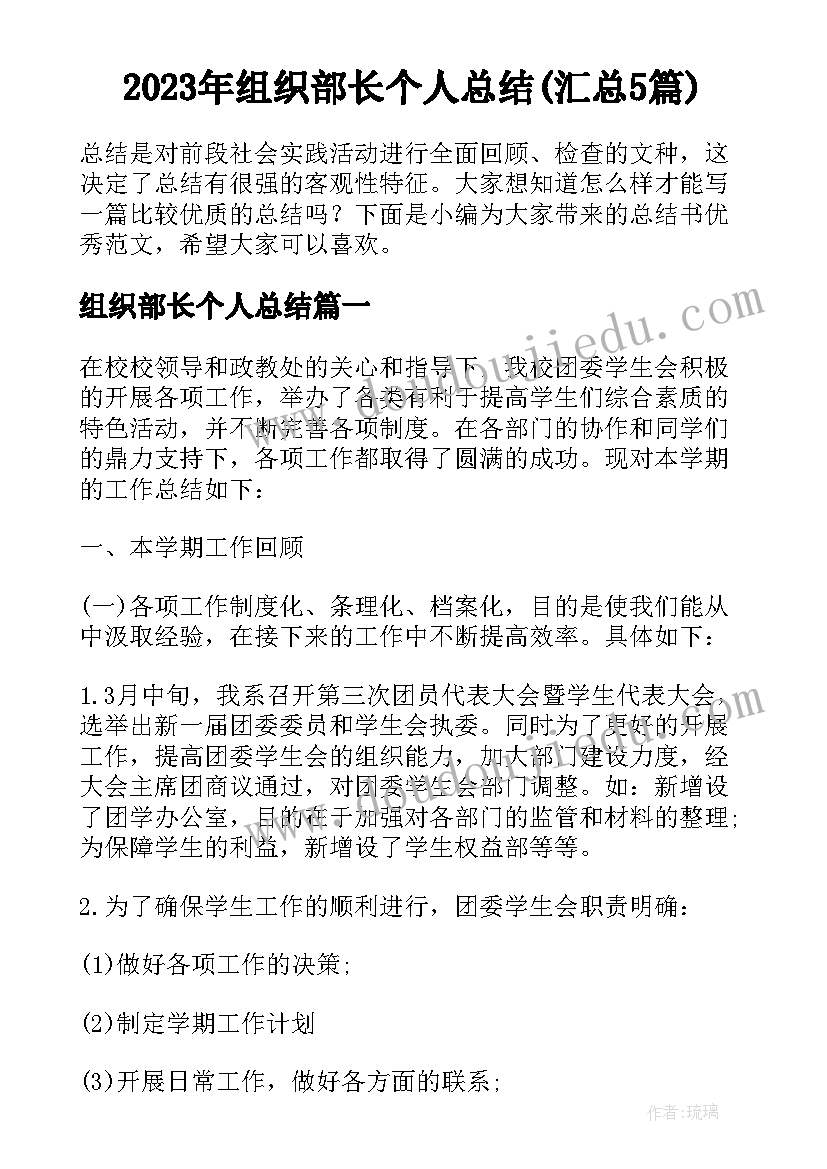 2023年组织部长个人总结(汇总5篇)