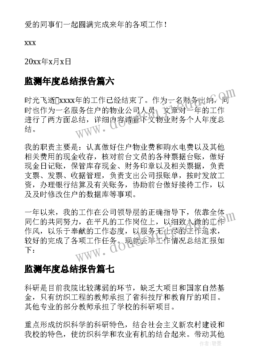 最新监测年度总结报告(通用8篇)