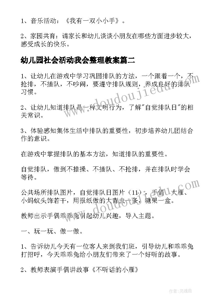 幼儿园社会活动我会整理教案(汇总5篇)