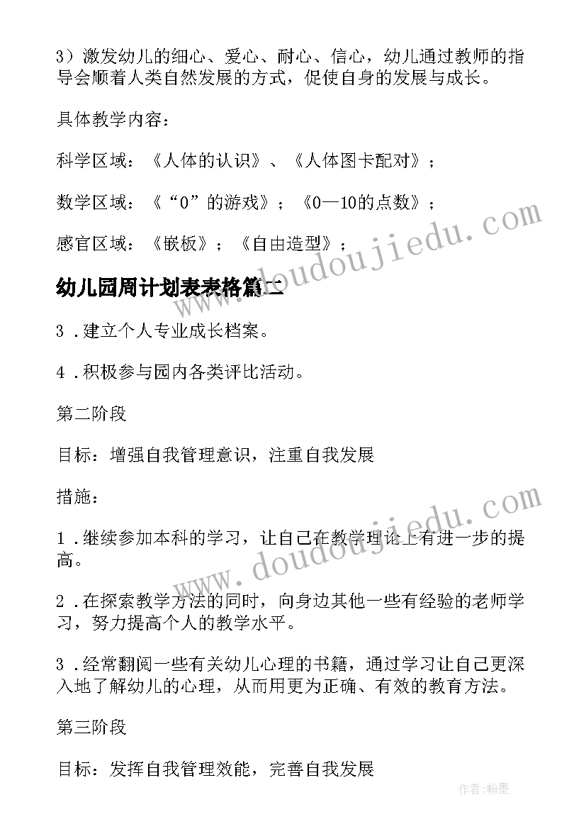 最新幼儿园周计划表表格 幼儿园教学计划表格(优秀7篇)