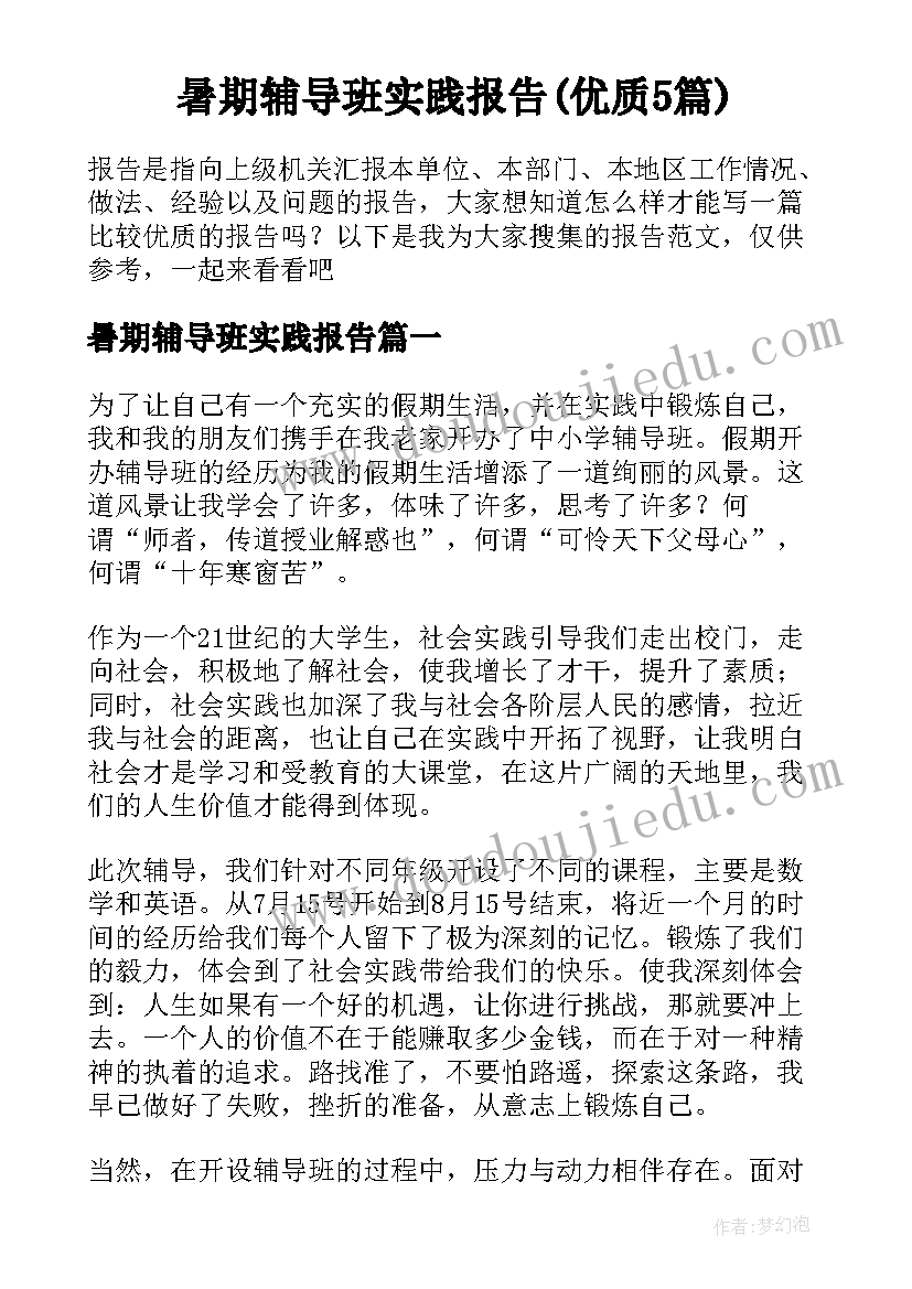 暑期辅导班实践报告(优质5篇)