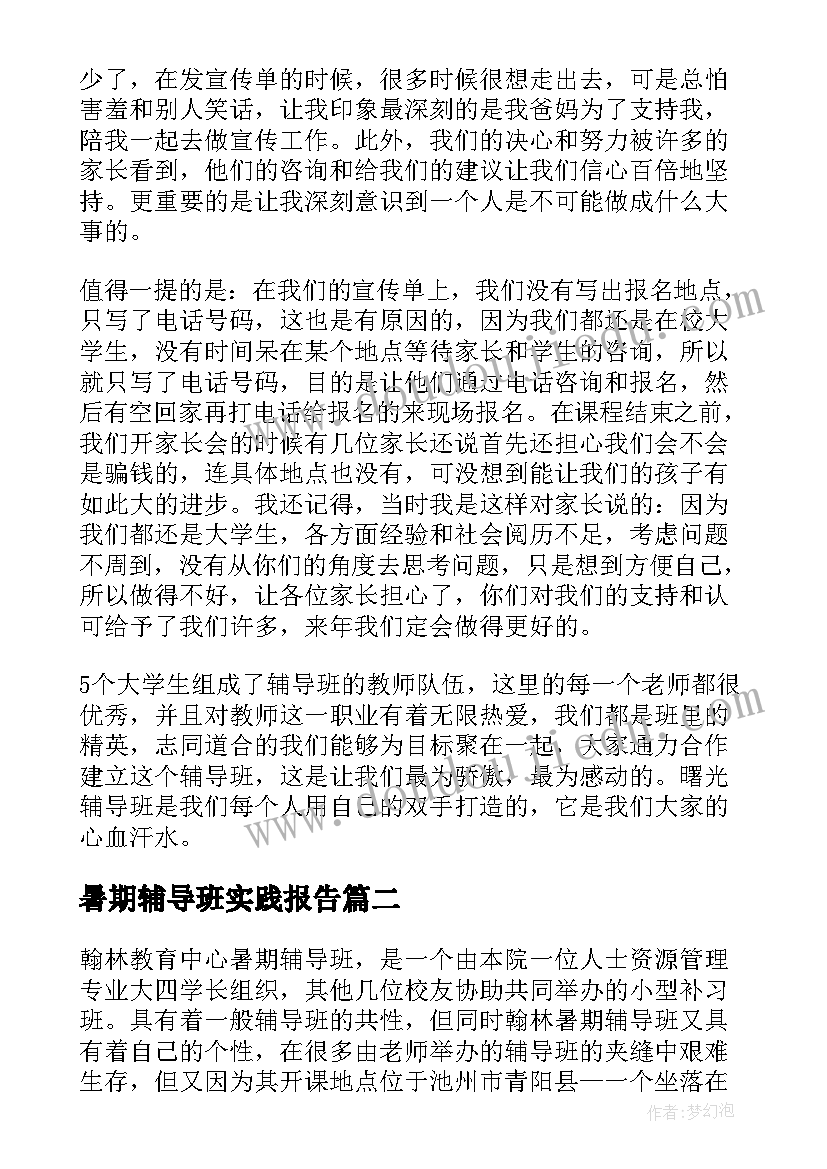 暑期辅导班实践报告(优质5篇)