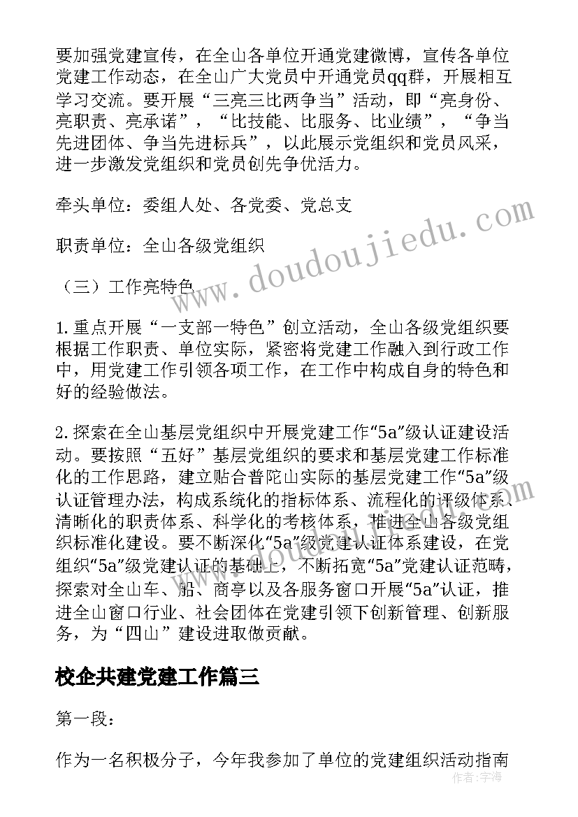 2023年校企共建党建工作 党建活动总结(实用10篇)