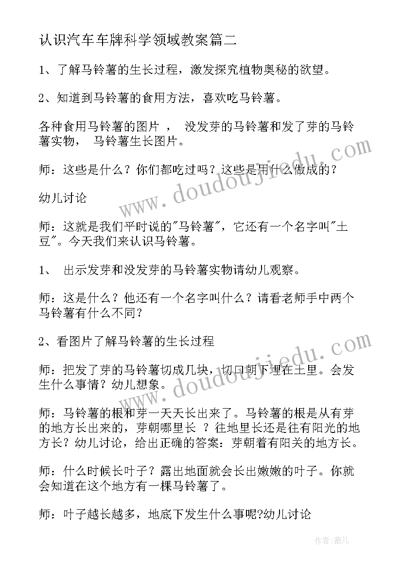 认识汽车车牌科学领域教案(模板9篇)