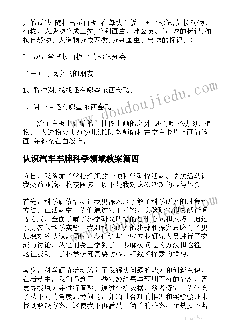 认识汽车车牌科学领域教案(模板9篇)