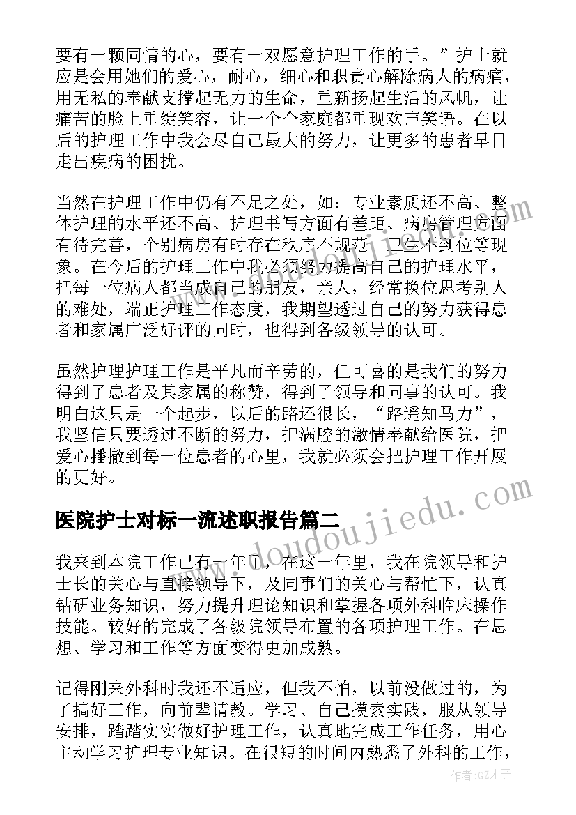 医院护士对标一流述职报告(通用8篇)