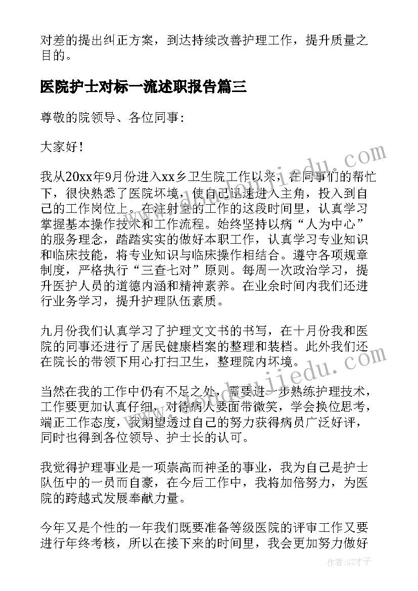 医院护士对标一流述职报告(通用8篇)