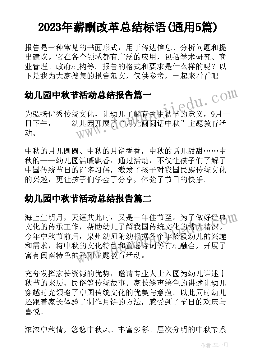 2023年薪酬改革总结标语(通用5篇)