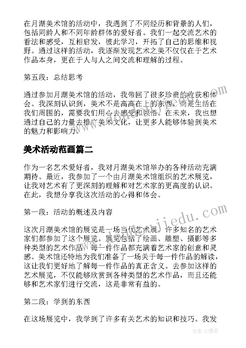 2023年美术活动范画 月湖美术馆活动心得体会(模板5篇)