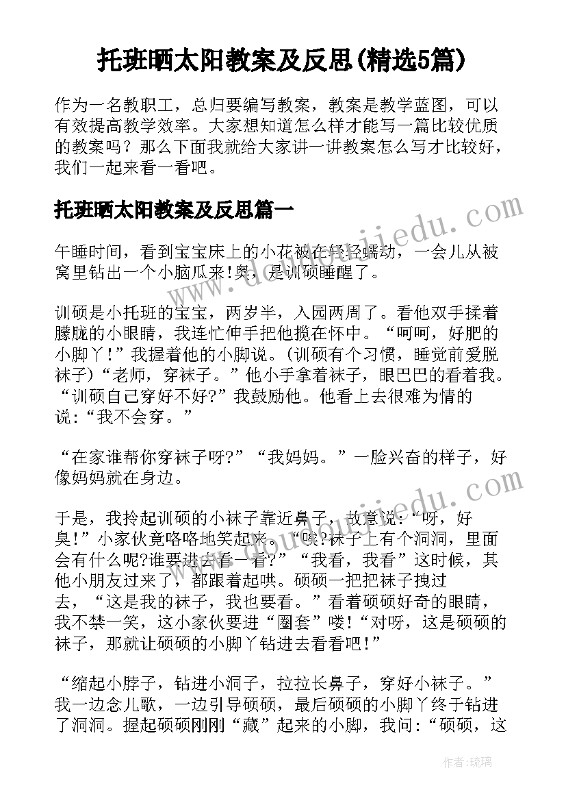 托班晒太阳教案及反思(精选5篇)