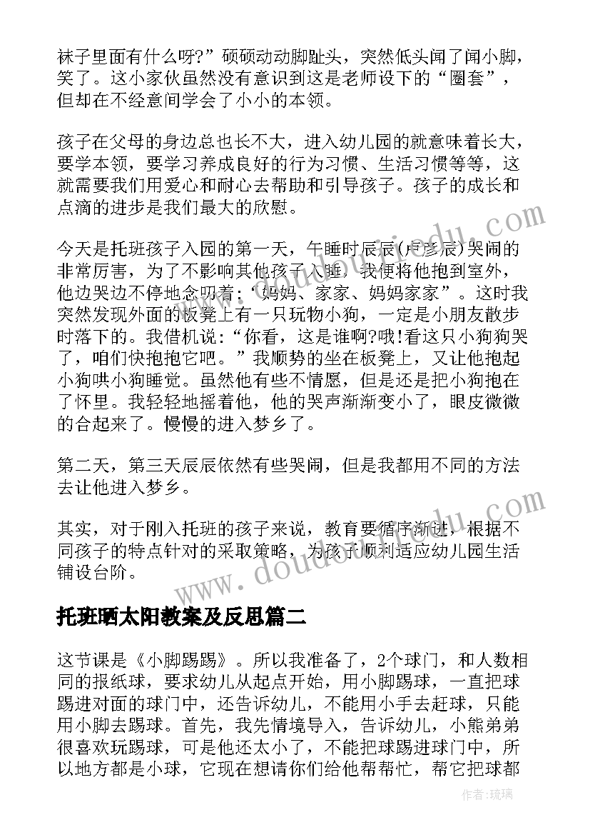 托班晒太阳教案及反思(精选5篇)