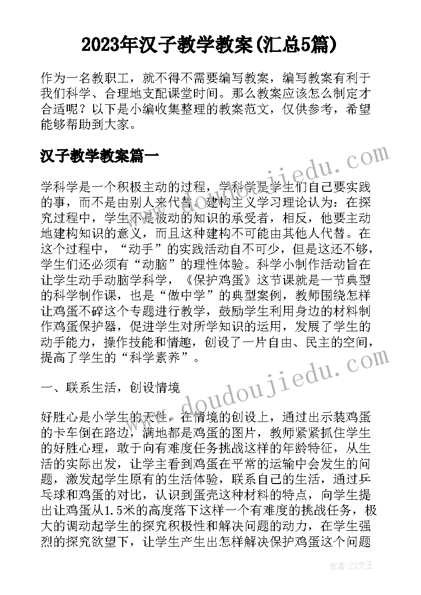 2023年汉子教学教案(汇总5篇)