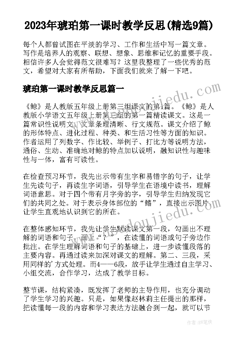 2023年琥珀第一课时教学反思(精选9篇)