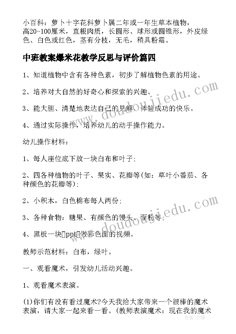 中班教案爆米花教学反思与评价 中班科学教案及教学反思(模板7篇)