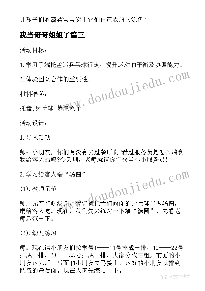 2023年我当哥哥姐姐了 幼儿园活动方案设计(汇总10篇)