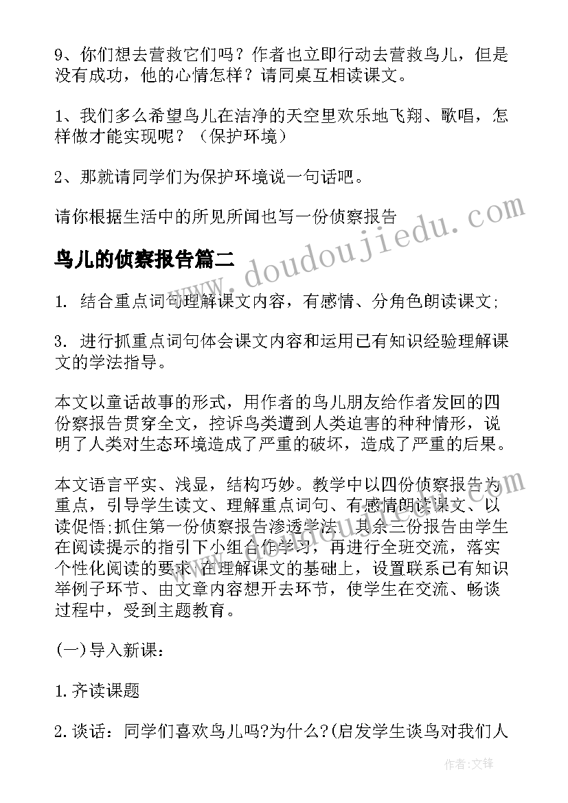 最新鸟儿的侦察报告(大全5篇)