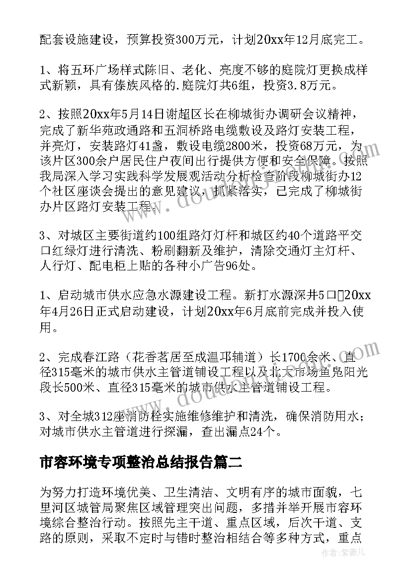 最新市容环境专项整治总结报告 市容环境整治工作总结(优秀5篇)