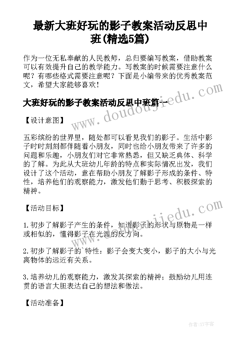 最新大班好玩的影子教案活动反思中班(精选5篇)