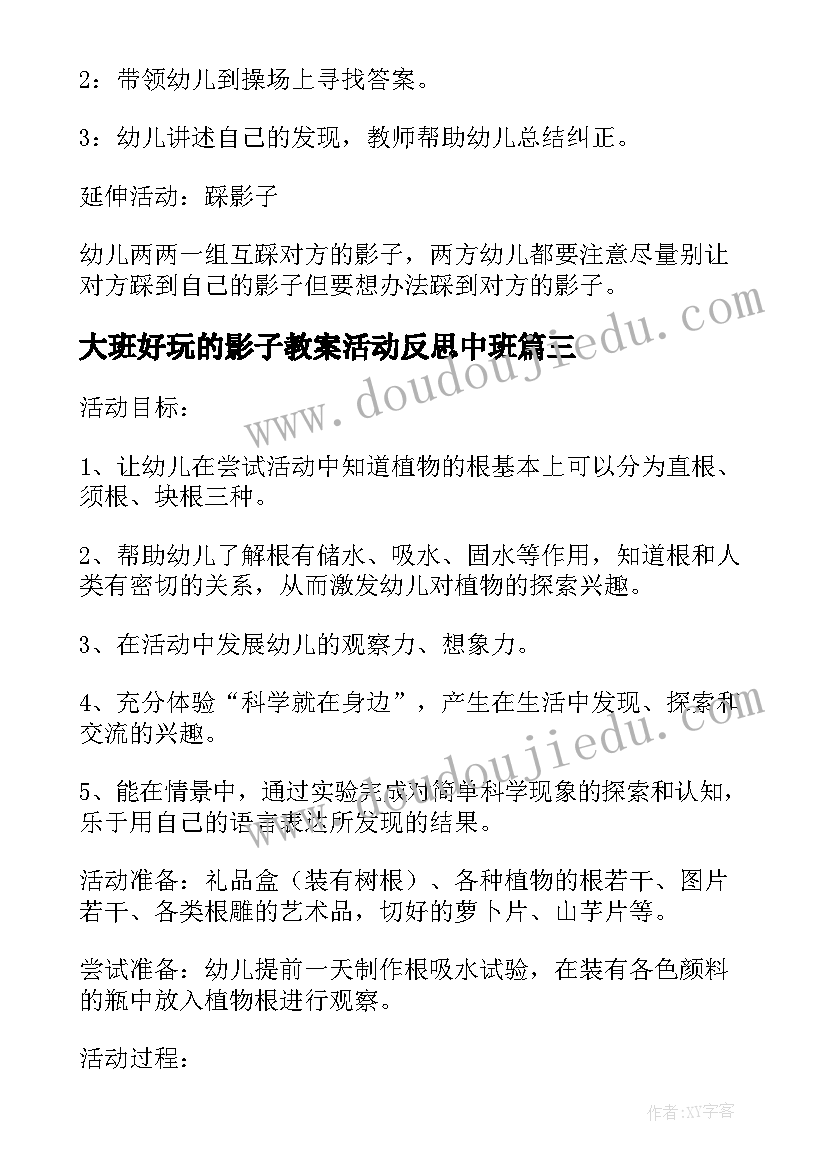 最新大班好玩的影子教案活动反思中班(精选5篇)