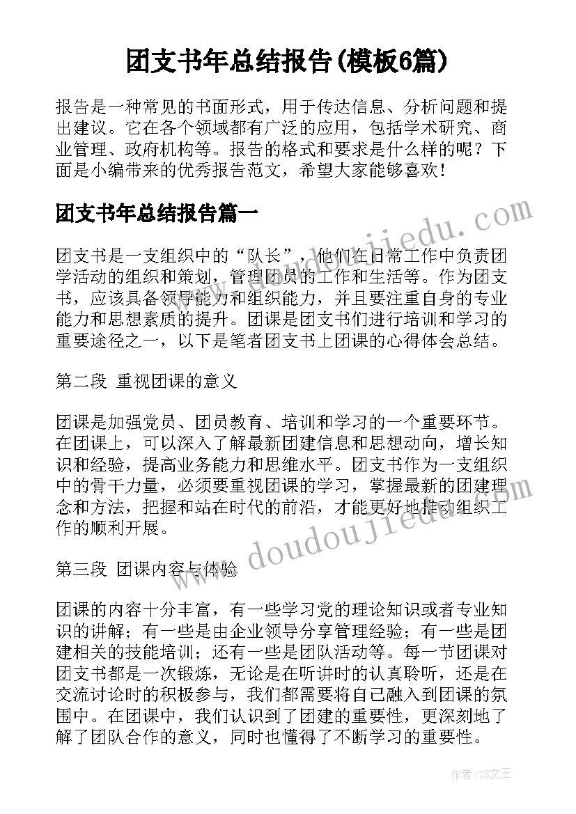 团支书年总结报告(模板6篇)