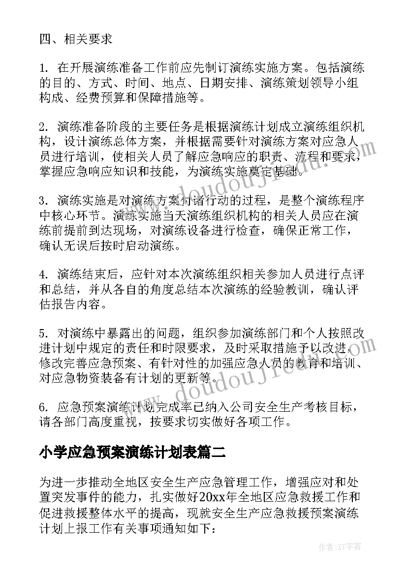 最新小学应急预案演练计划表(精选10篇)