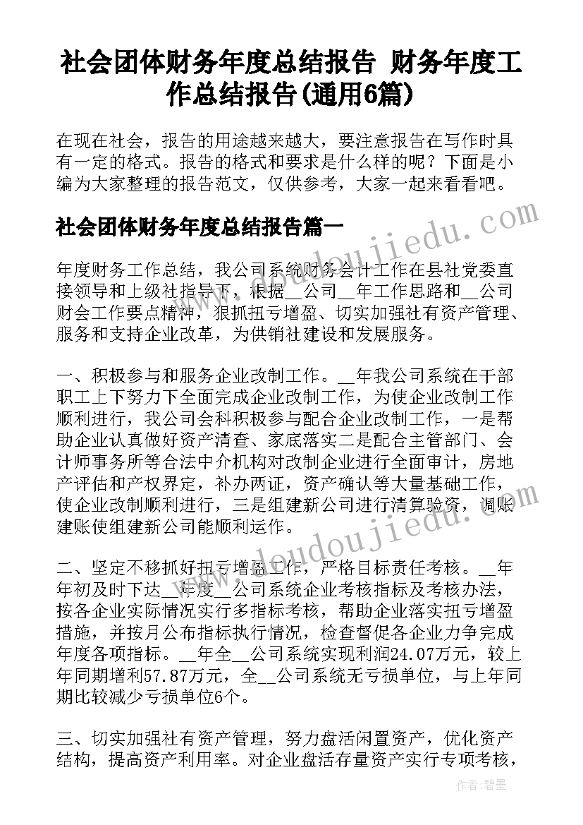 社会团体财务年度总结报告 财务年度工作总结报告(通用6篇)