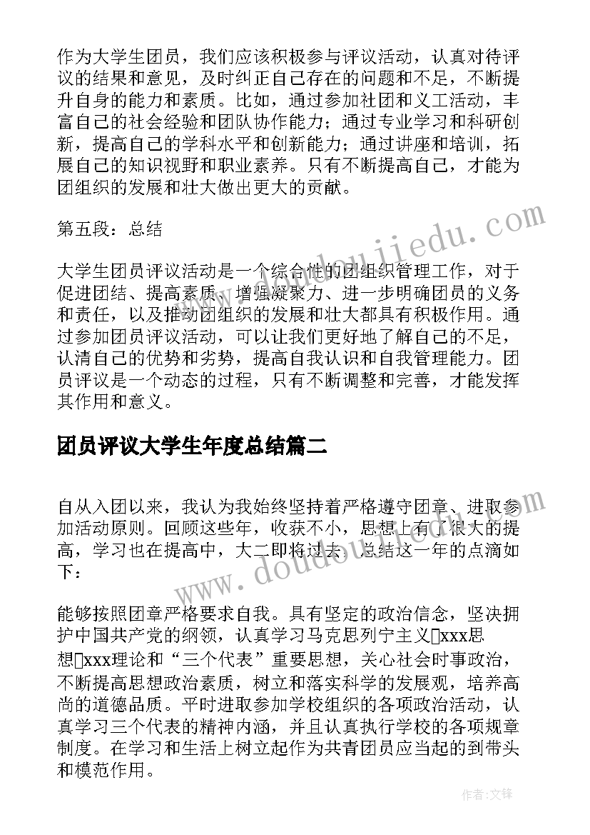 团员评议大学生年度总结(大全8篇)