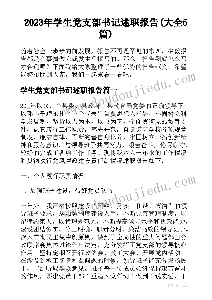 2023年学生党支部书记述职报告(大全5篇)