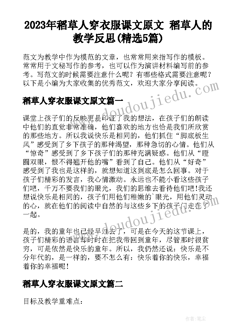 2023年稻草人穿衣服课文原文 稻草人的教学反思(精选5篇)