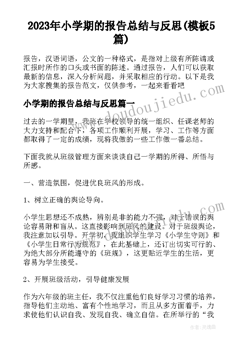 2023年小学期的报告总结与反思(模板5篇)