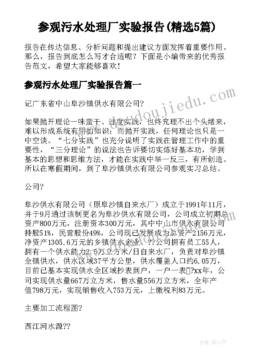 参观污水处理厂实验报告(精选5篇)