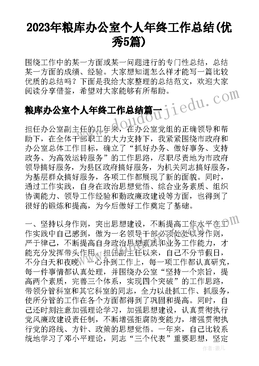 2023年粮库办公室个人年终工作总结(优秀5篇)