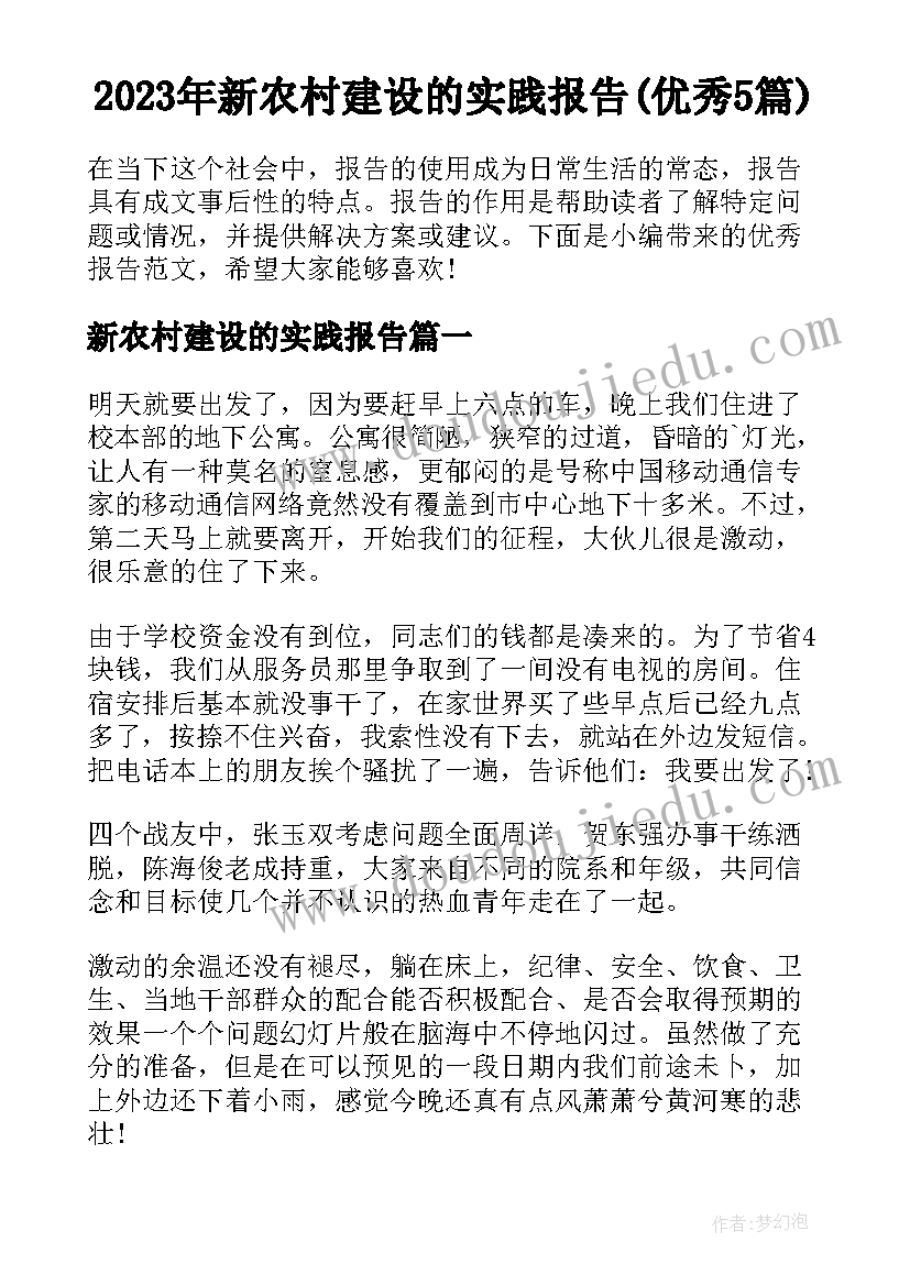 2023年新农村建设的实践报告(优秀5篇)