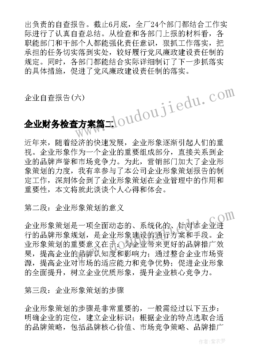 2023年企业财务检查方案(优质6篇)