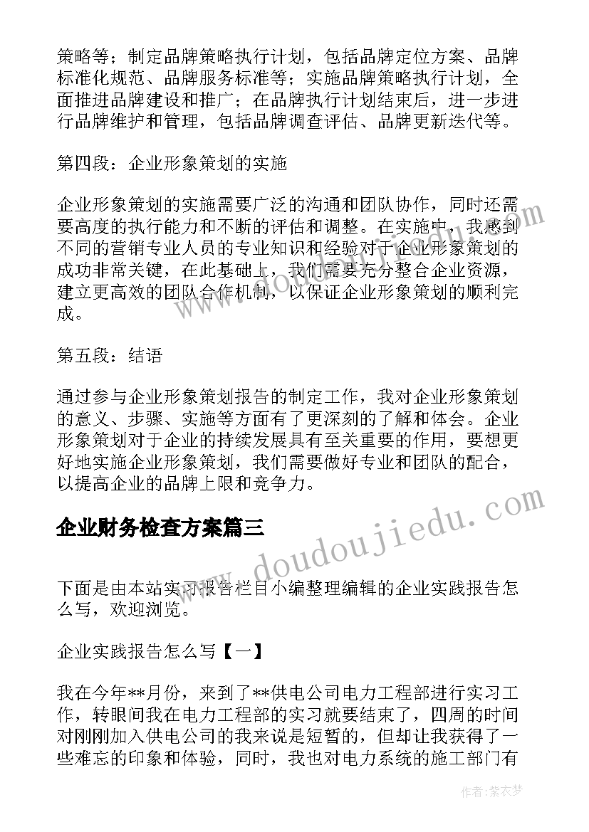 2023年企业财务检查方案(优质6篇)