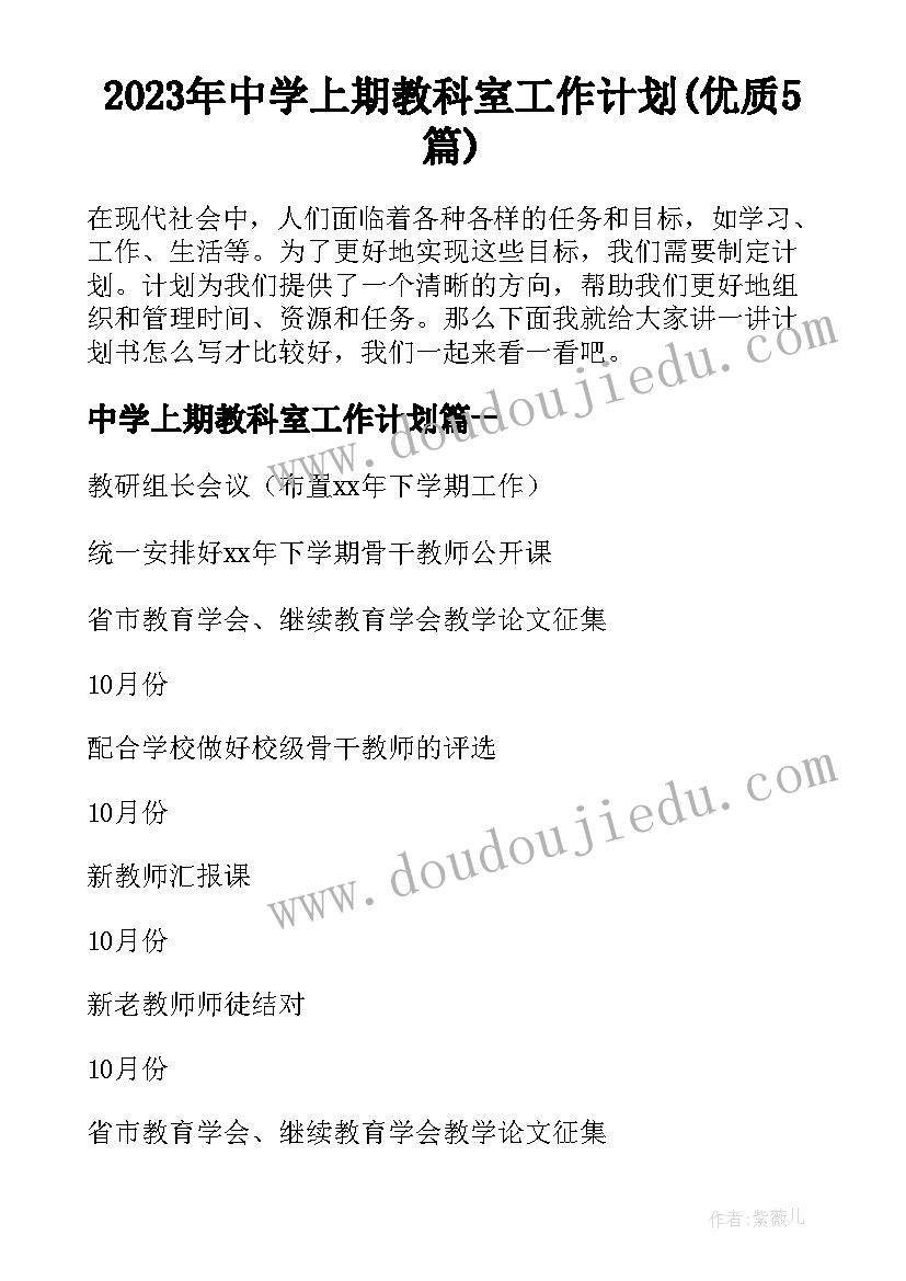 2023年中学上期教科室工作计划(优质5篇)