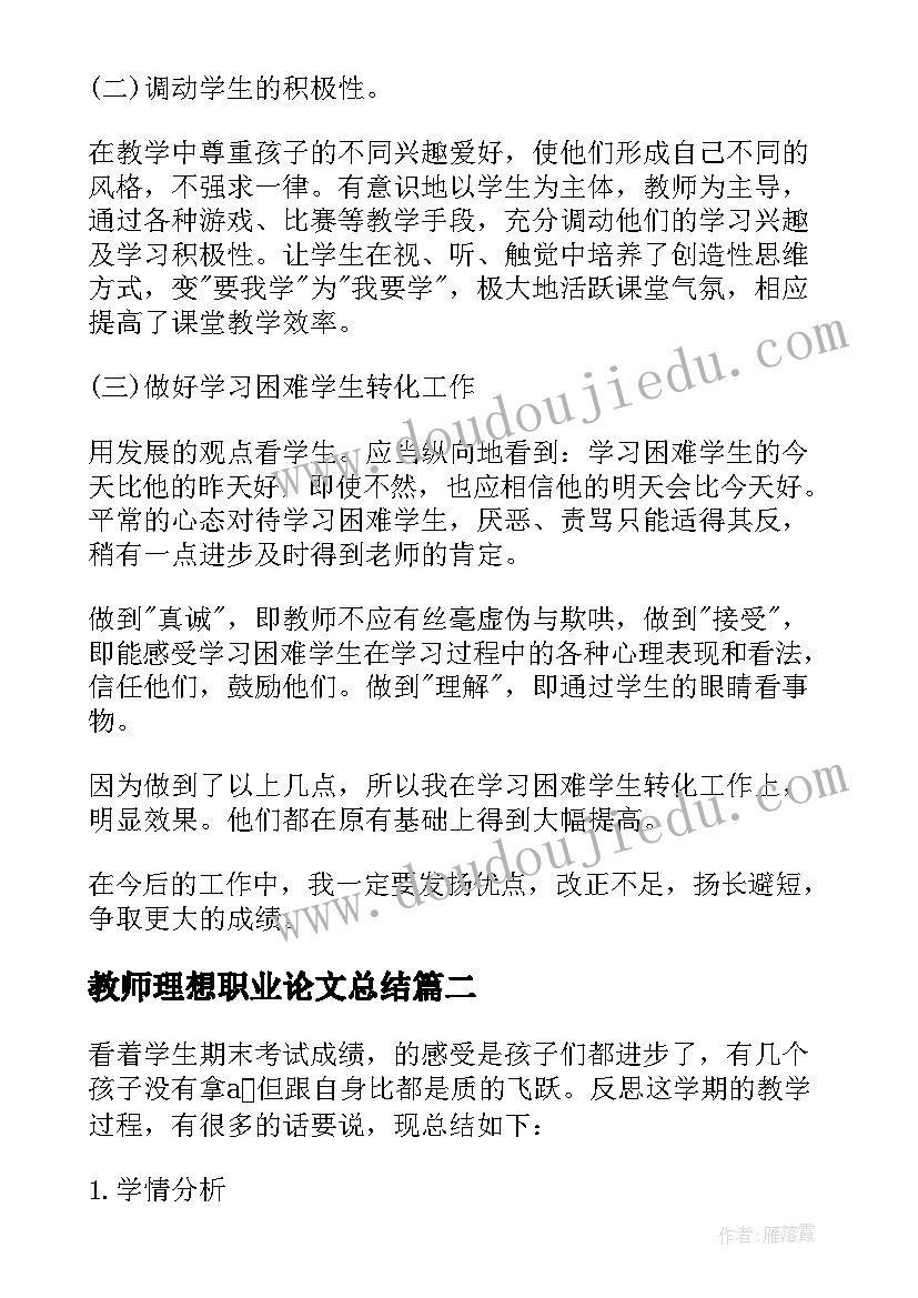 最新教师理想职业论文总结(优质5篇)