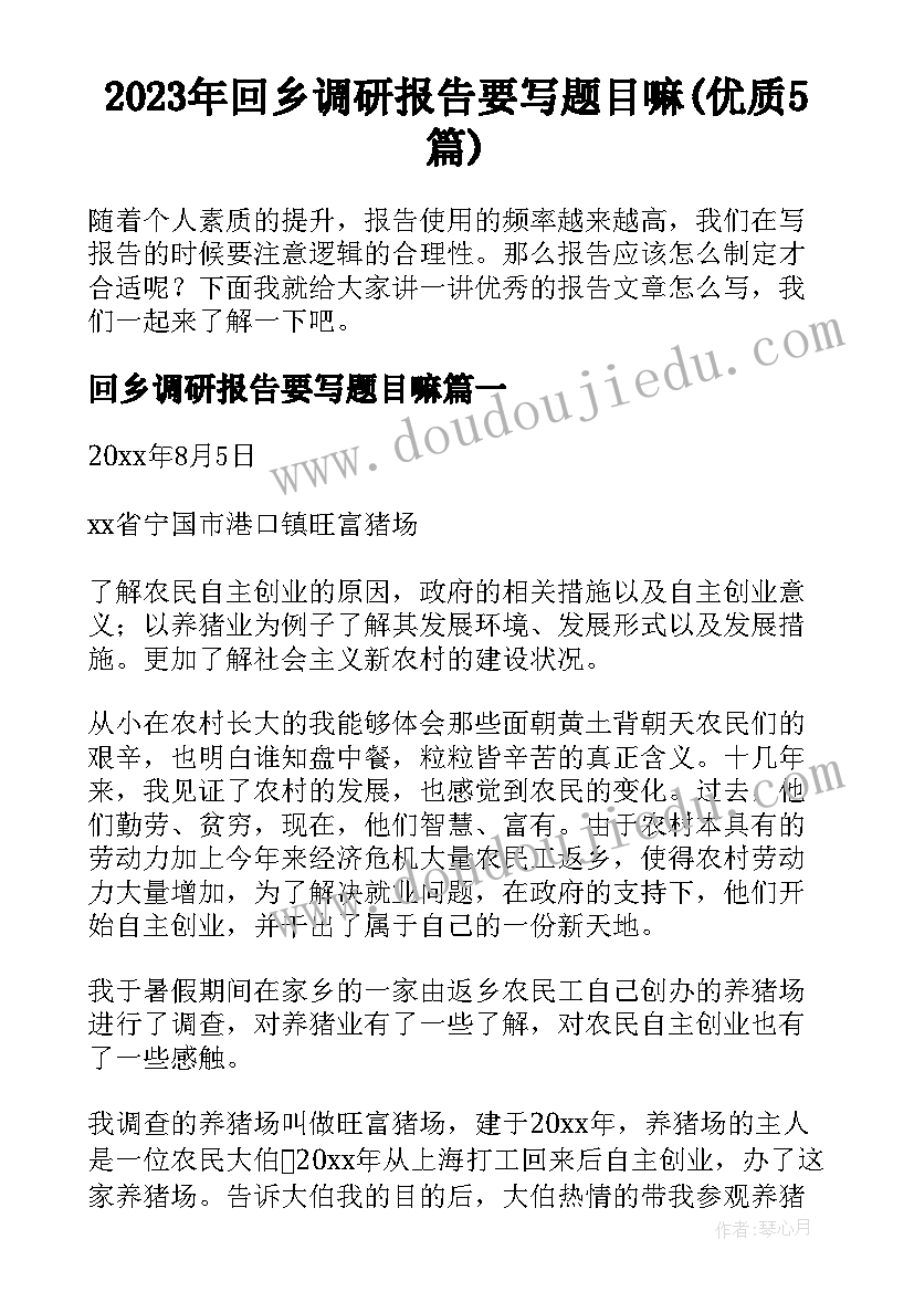 2023年回乡调研报告要写题目嘛(优质5篇)