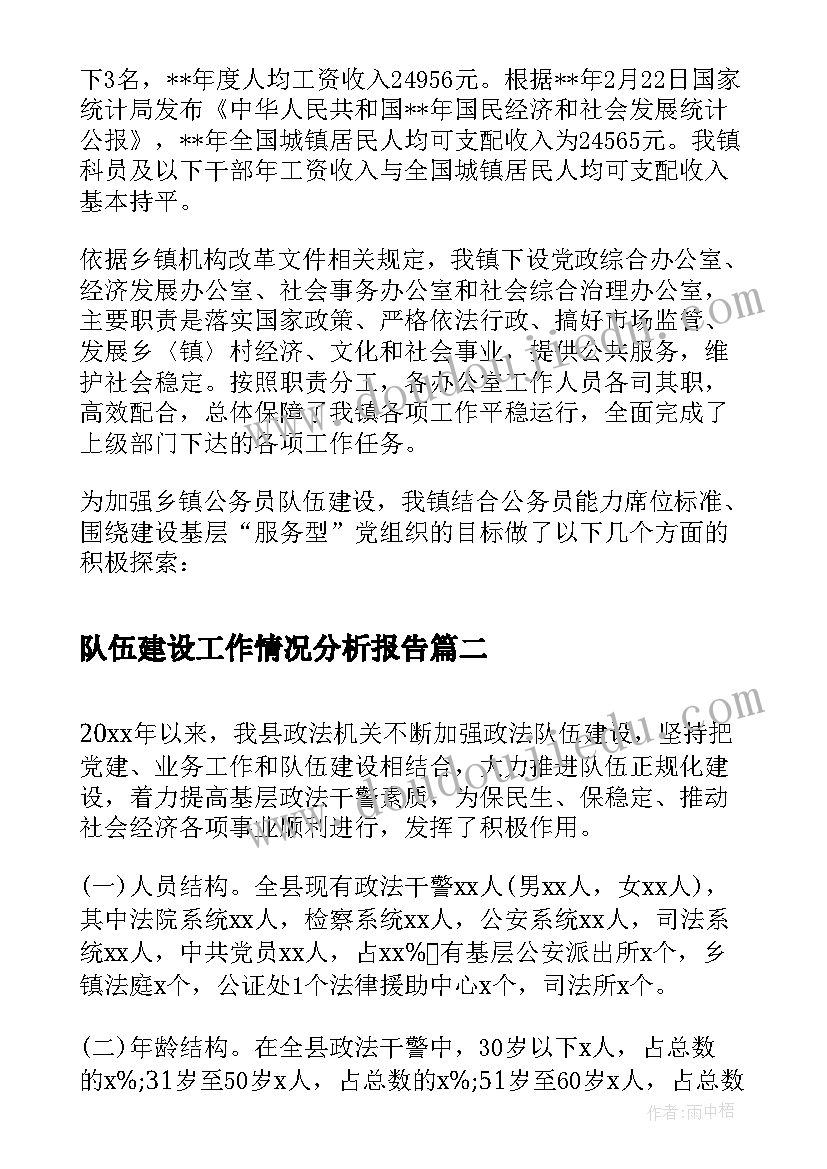 2023年队伍建设工作情况分析报告(优质8篇)