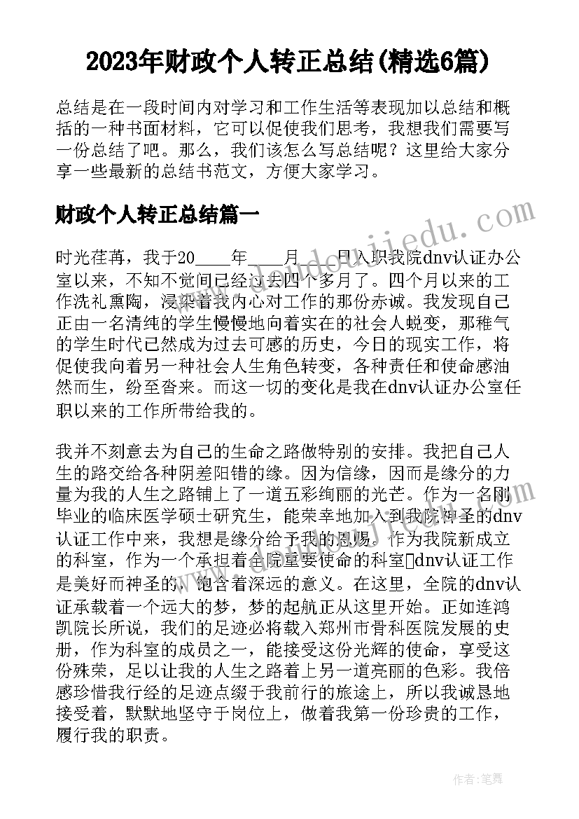 2023年财政个人转正总结(精选6篇)