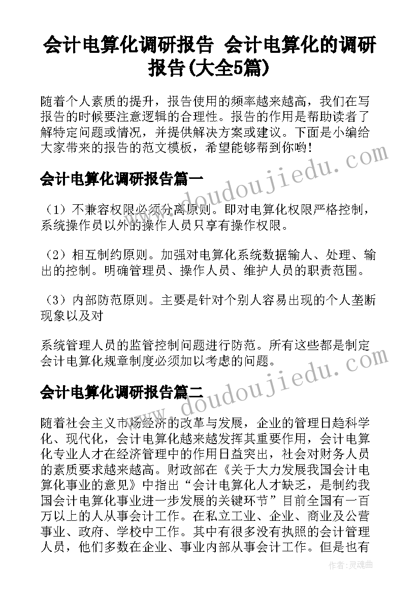 会计电算化调研报告 会计电算化的调研报告(大全5篇)